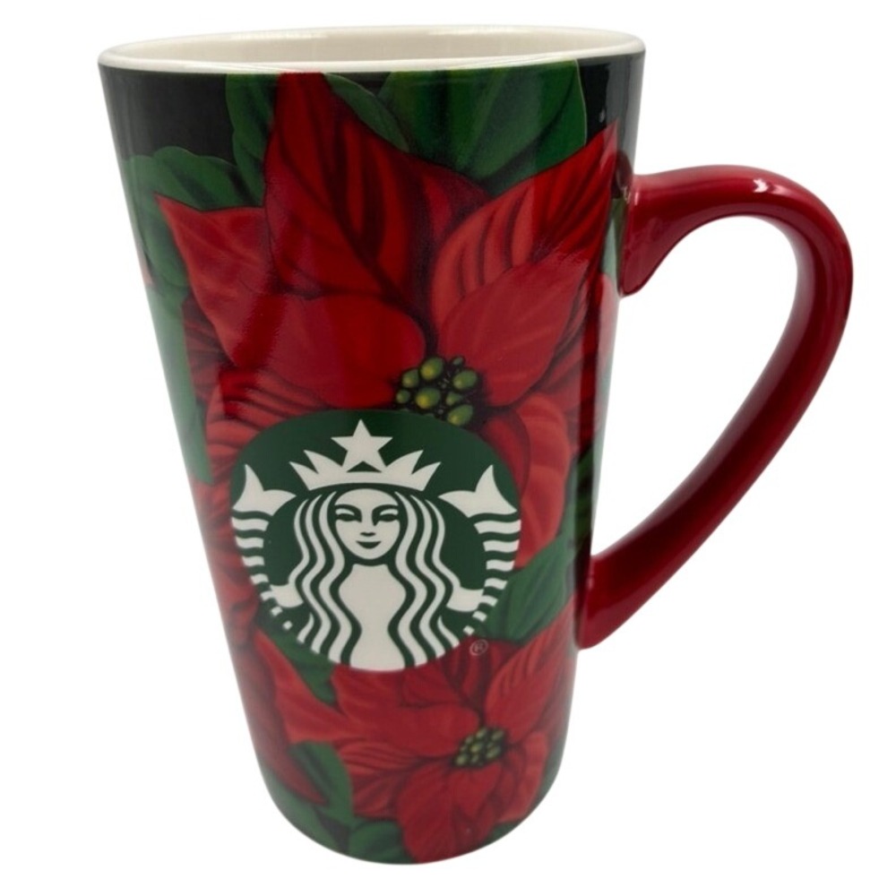 Starbucks 2020 Holiday Poinsettia Red Flower Ceramic Latte Mug 16oz Siren Logo